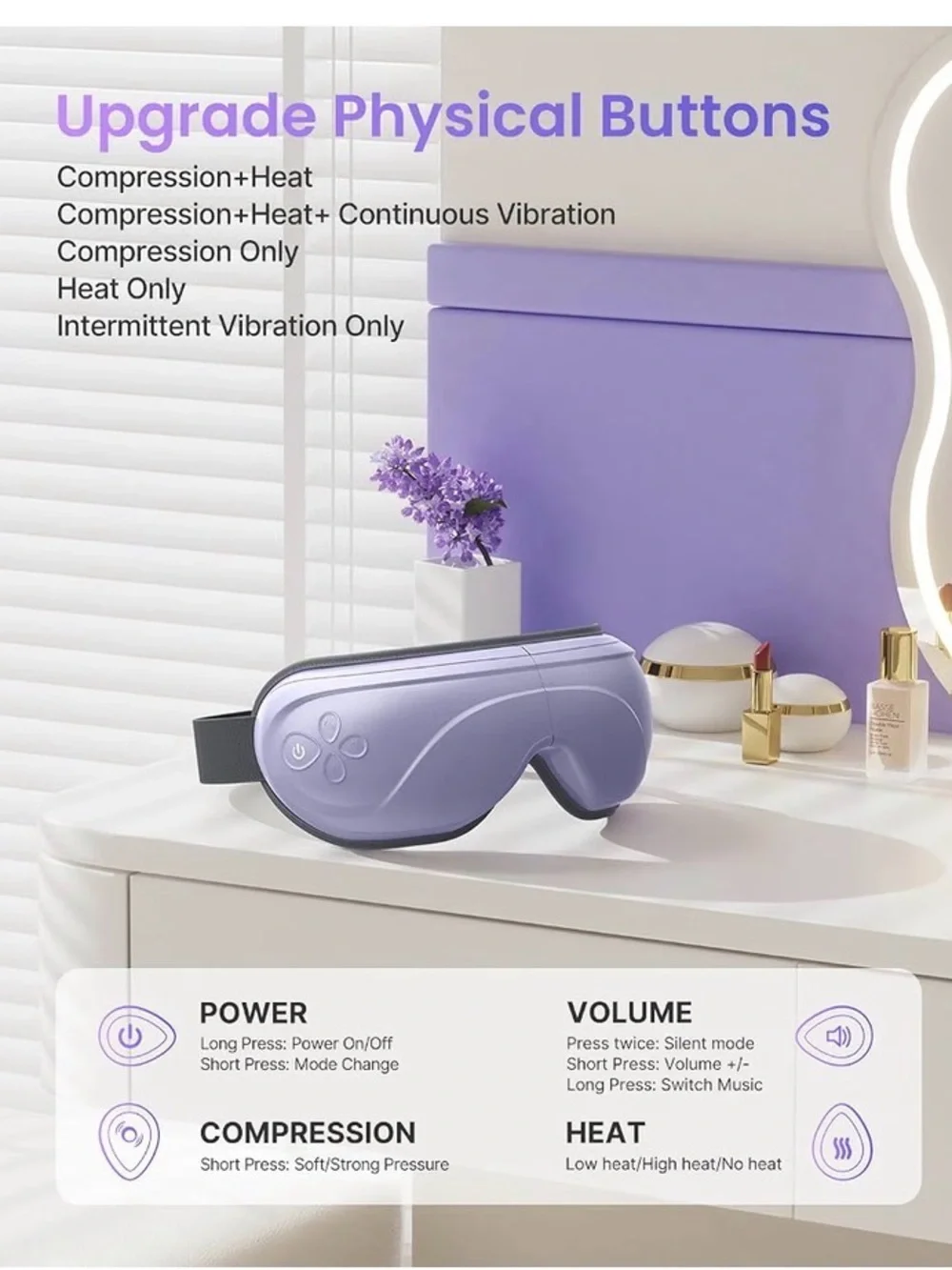 Purple Eye Massager with Heat & Vibration for Relaxation
